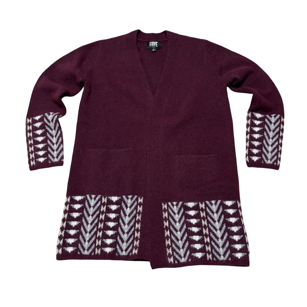FRYE Women's The Cozy Open Front Cardigan Sweater Maroon Boho Western Sz Small
